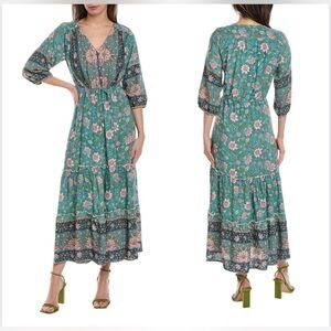 Walker & Wade Women's Bohemian Cottage Beachy Carrie Green Meadow Midi Dress S
